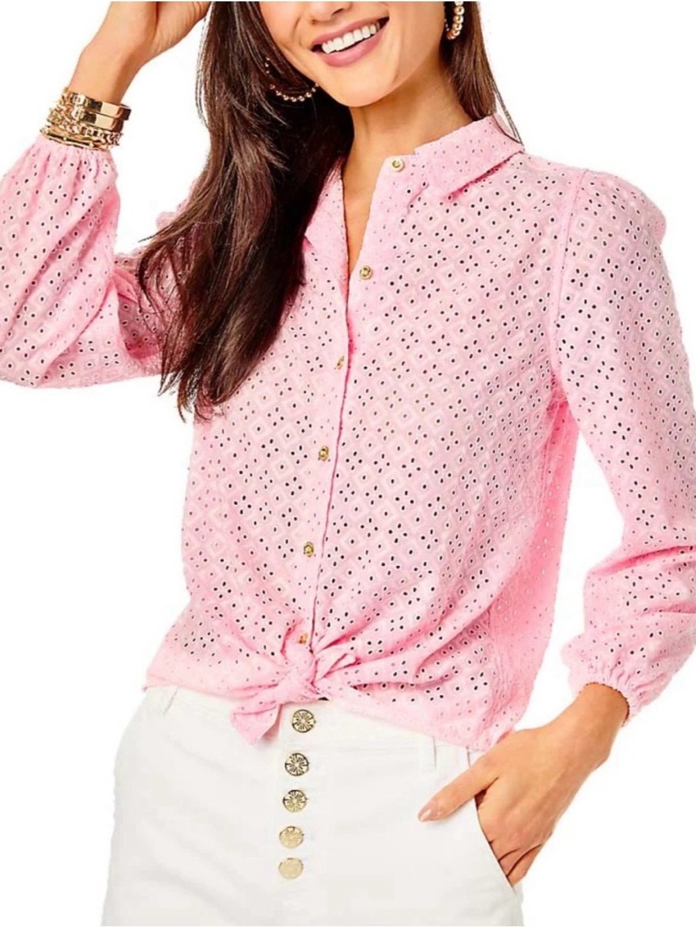 Lilly Pulitzer Pink Eyelet Button-Down Shirt